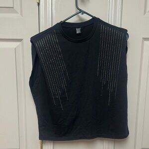 SHEIN Black Embellished Sleeveless Muscle Tee